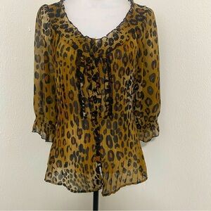New York City Design Co Petites Leopard Ruffled Translucent Top Size PXL EUC